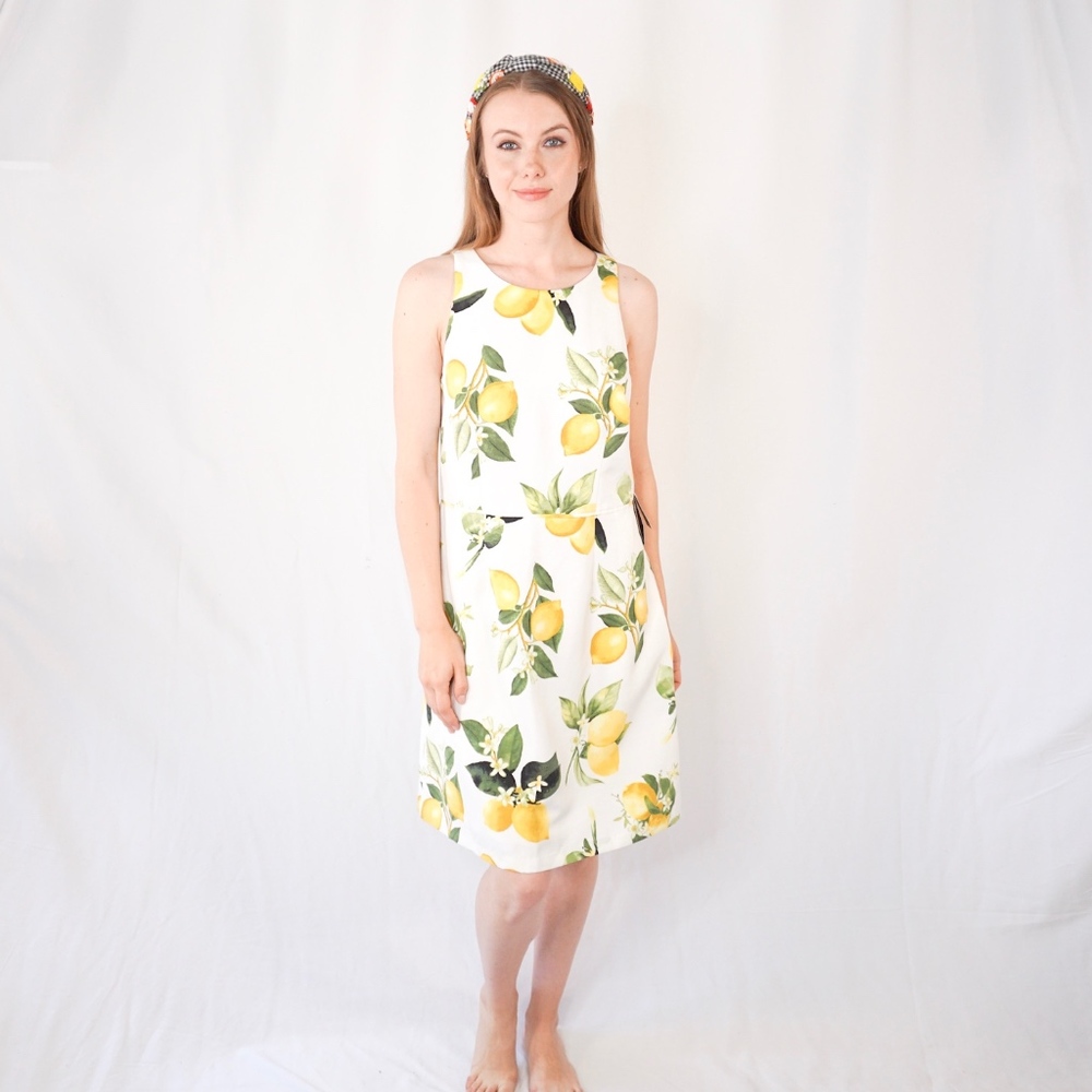 ADRIANNA PAPELL Lemon Print A-Line Dress NWT 0979 - Picture 2 of 8